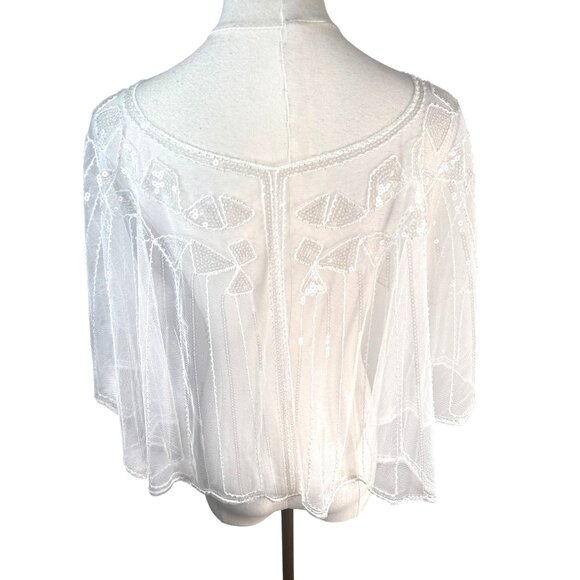 Vintage OS White Beaded Sequin Capelet Bridal Shawl - Picture 3 of 13